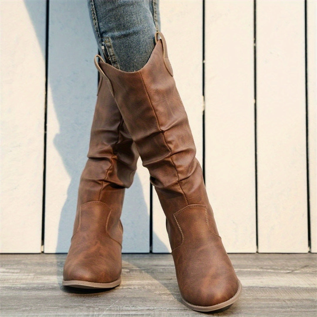 Women's Broken-In Look Wide Calf Knee-High Western Boots