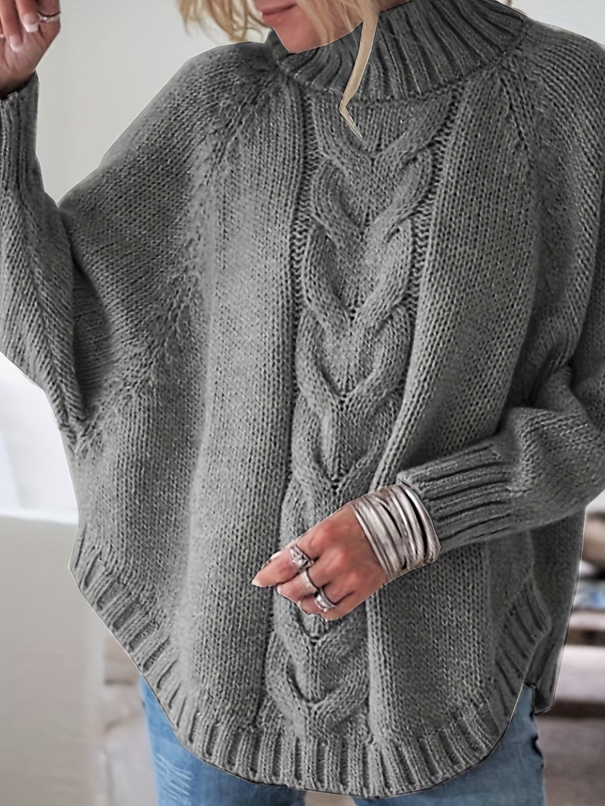 Women's Cozy Cable-Knit Turtleneck Relaxed Sweater