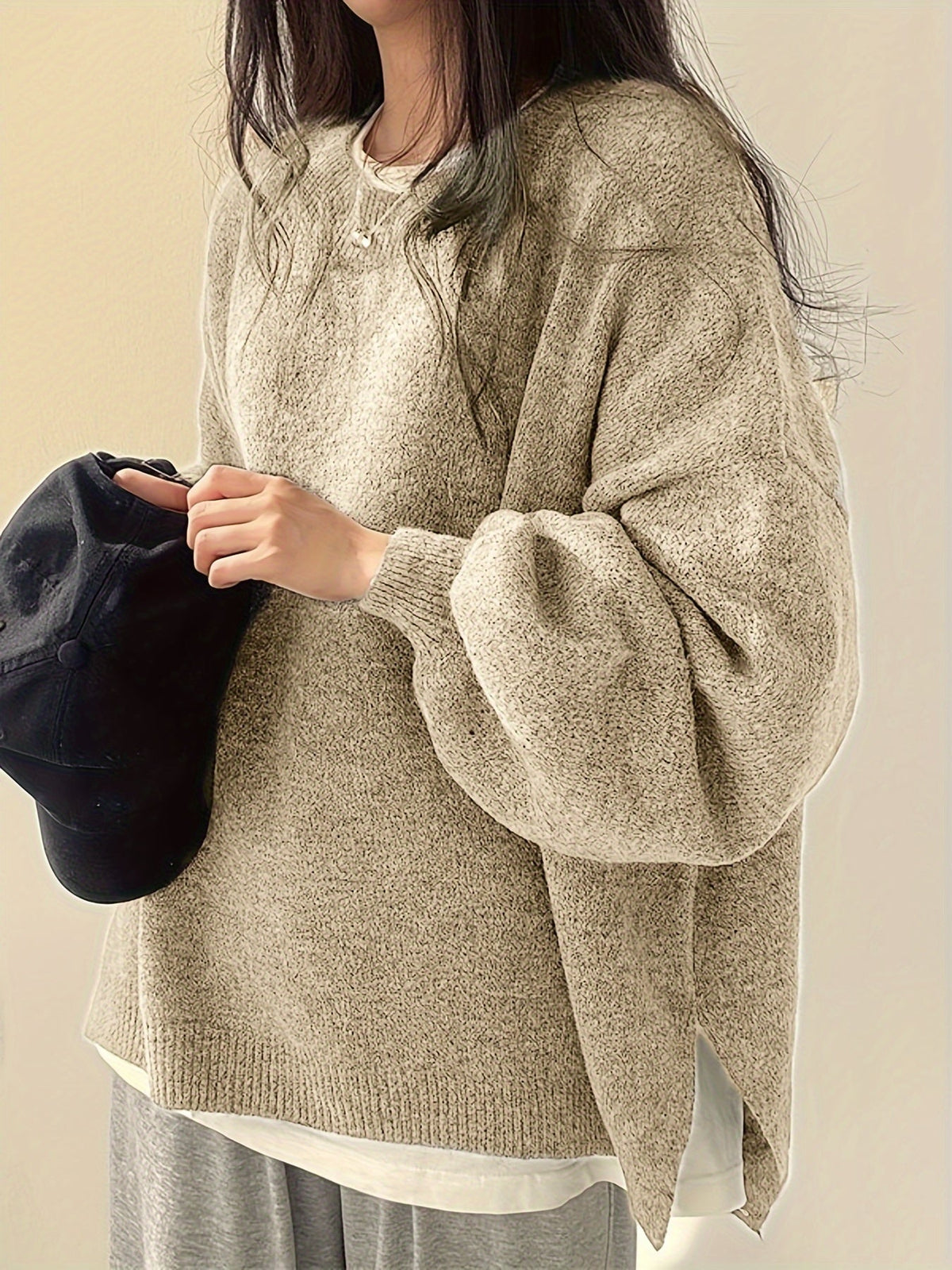 Women's Roomy Warm Crew Neckline Chunky Pullover
