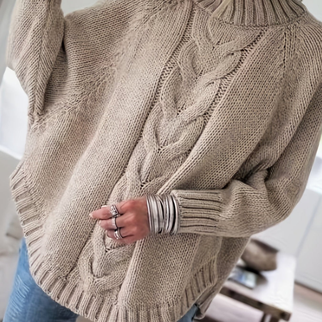 Women's Cozy Cable-Knit Turtleneck Relaxed Sweater