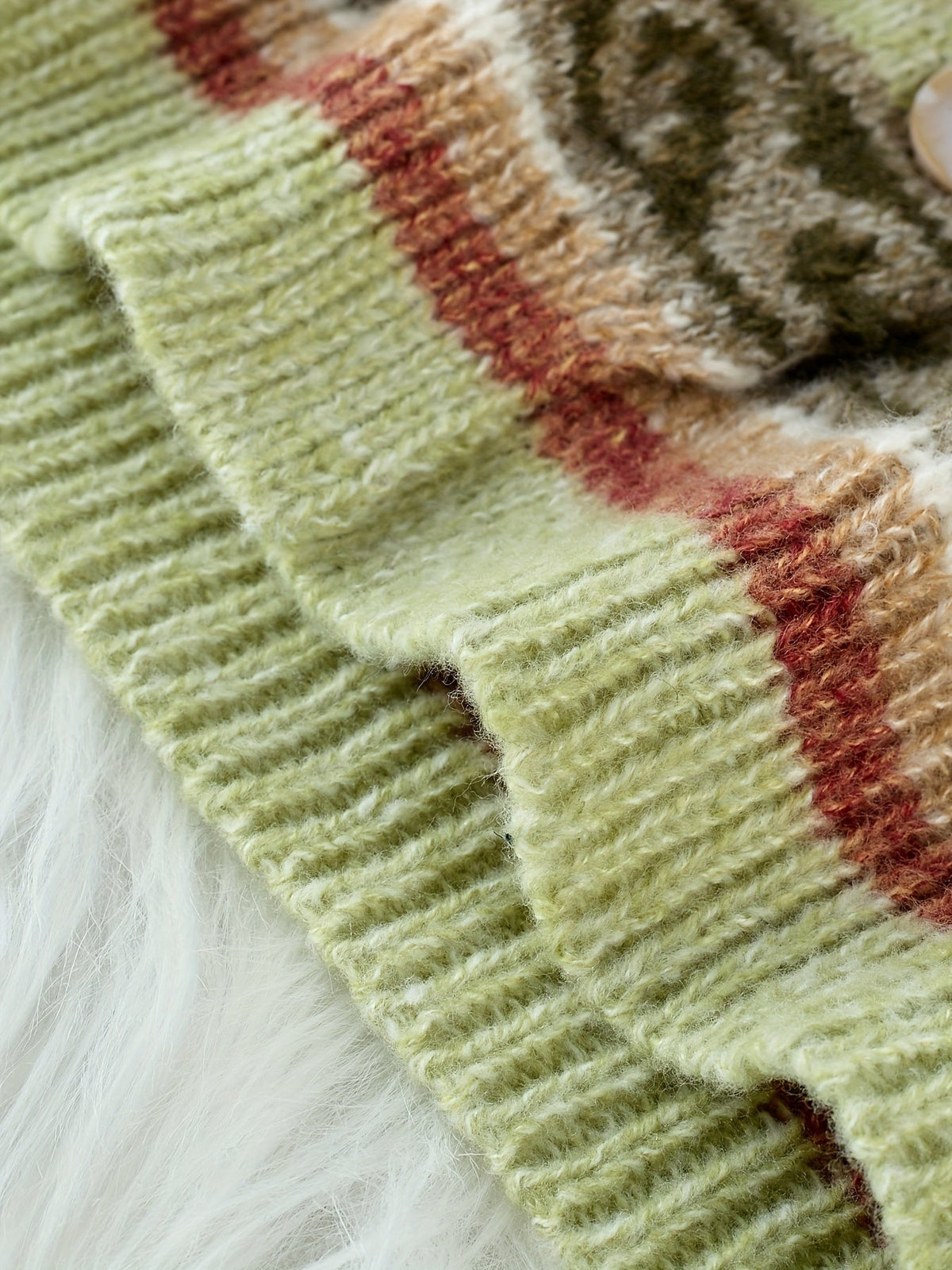 Women's Soft Knit Cardigan Sweater with Geometric Yoke Design