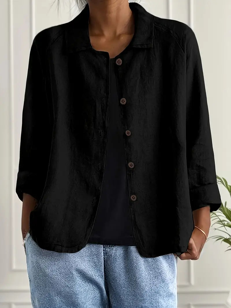 Women's Light Front-Button Jacket with Plain Collar
