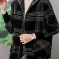 Women's Relaxed Check Print Hooded Zipper Jacket