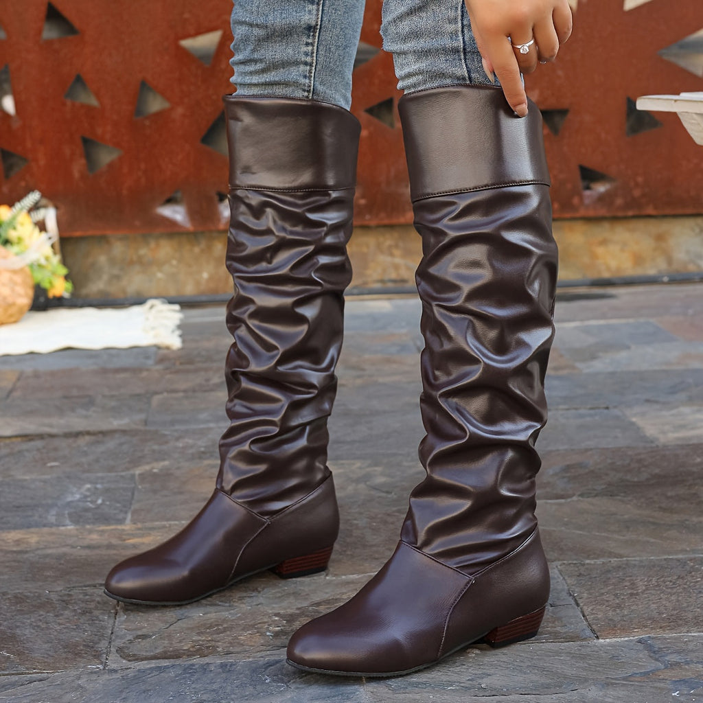 Women's Soft Drape Knee-High Boots with Low Heel