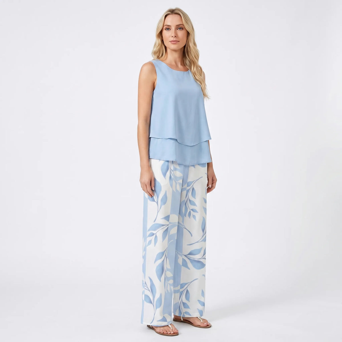 Women's Resort Ready Solid Top Printed Pants Set