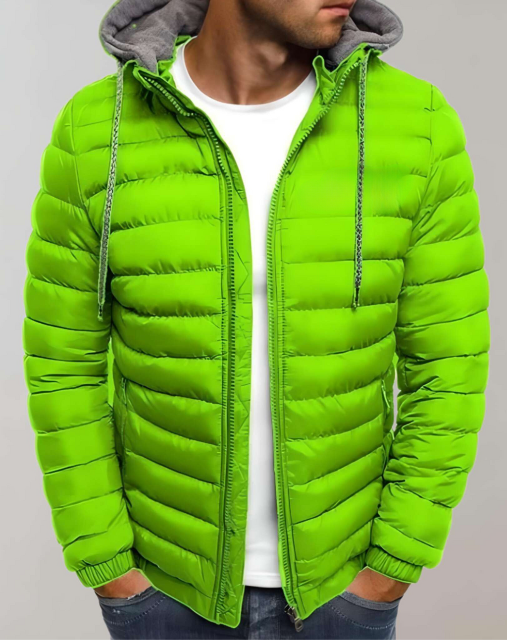 Men's Light Insulated Puffer with Hood and Stretch Cuffs