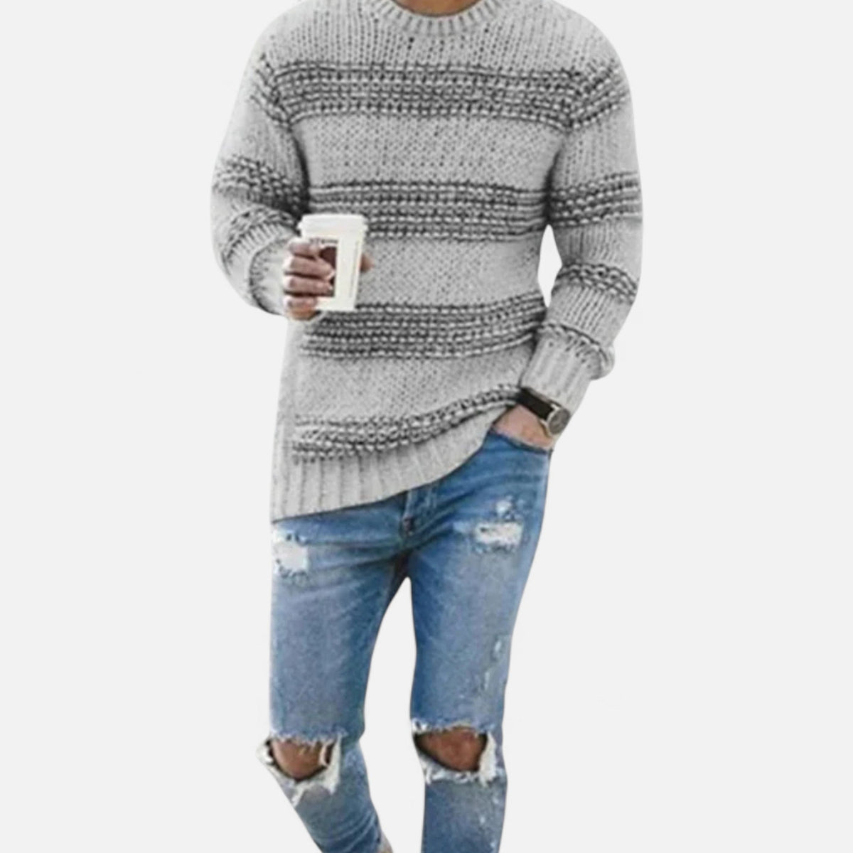 Men's Plain Crew Neck Midweight Cold Weather Sweater Top