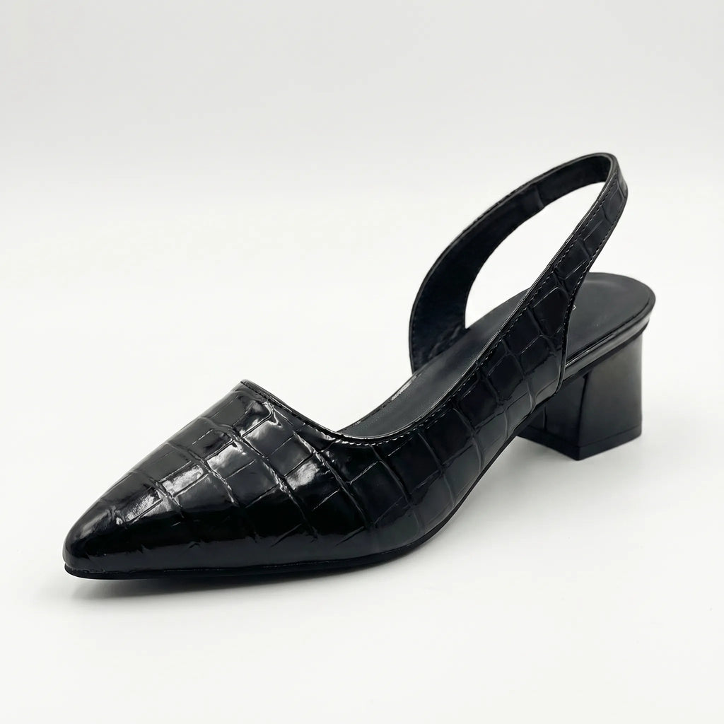 Women's Sleek Slingback Strap Sharp Toe Block Heels