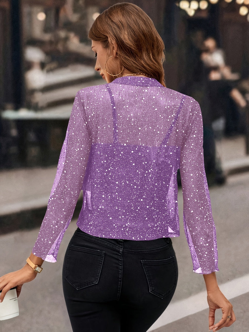 Women's Open-Front Cropped Jacket with Shimmer Finish