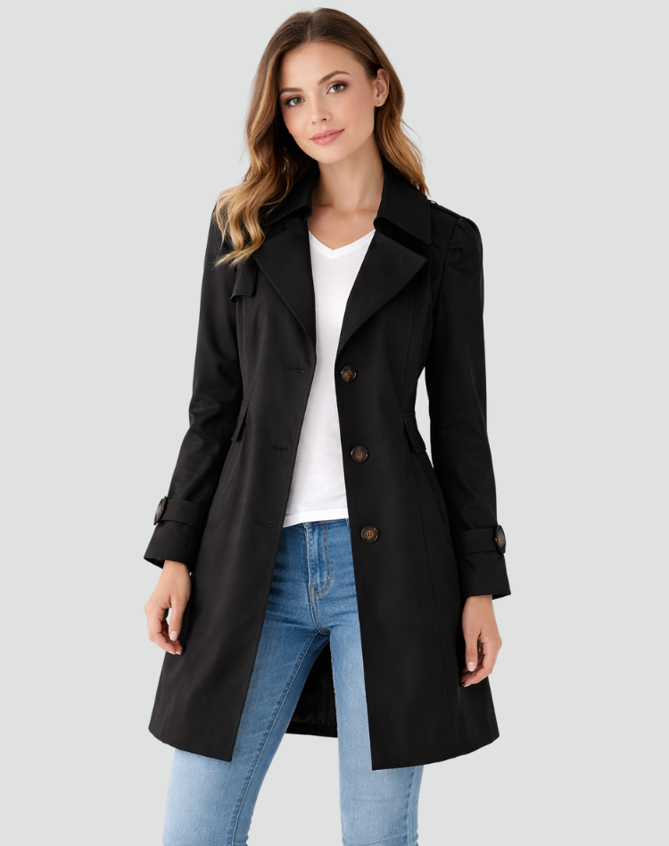 Women's Structured Mid-Length Lapel Trench Topcoat