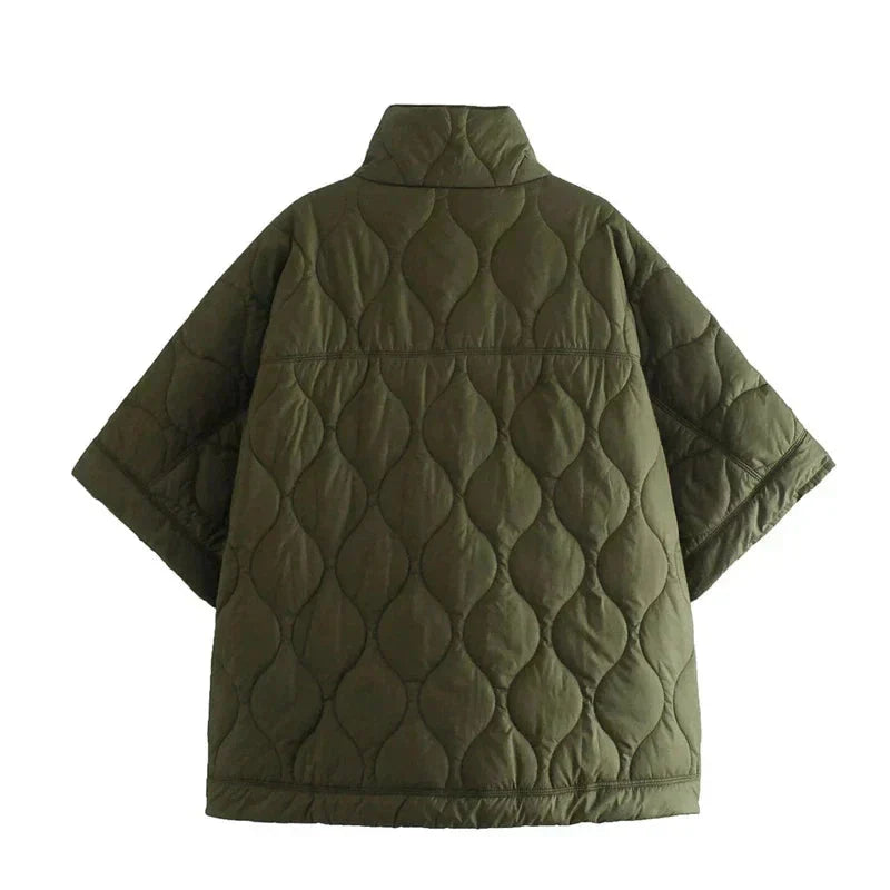 Women's Cape Style Quilted Puffer Outerwear Jacket