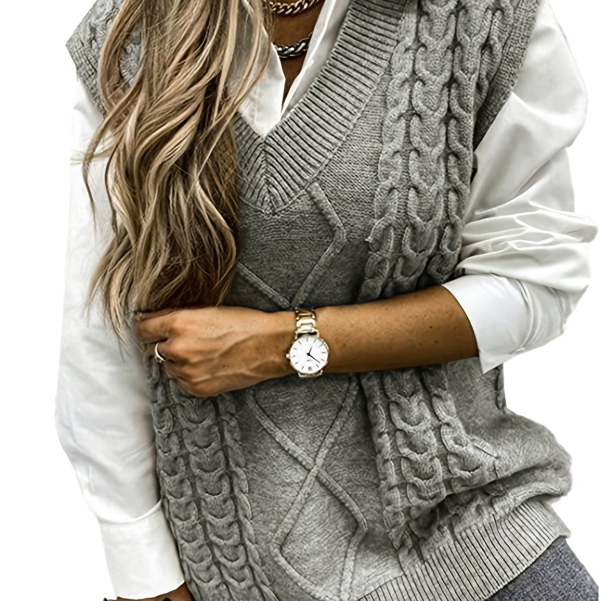 Women's Layering Knit Vest with Cable Pattern