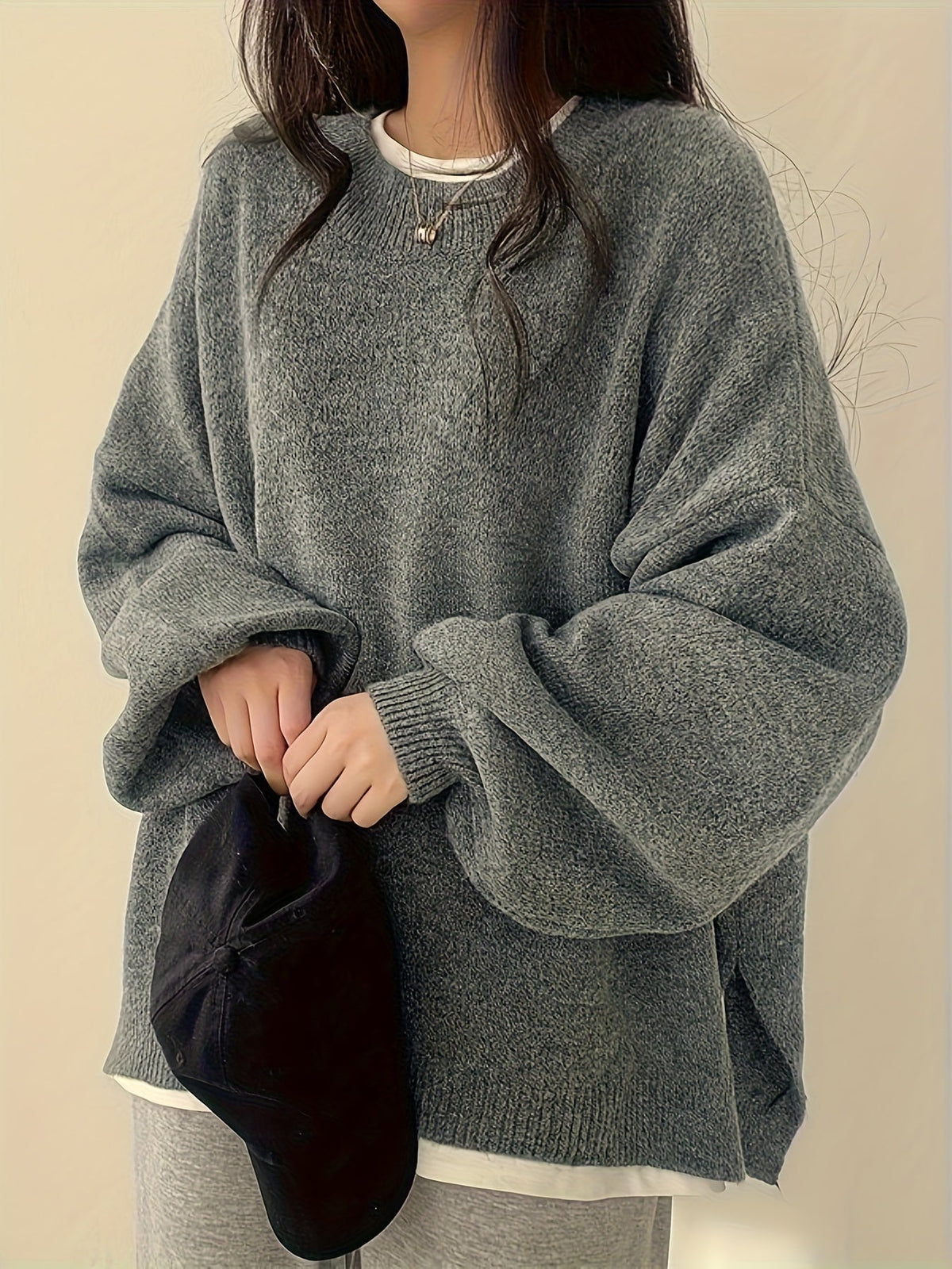 Women's Roomy Warm Crew Neckline Chunky Pullover