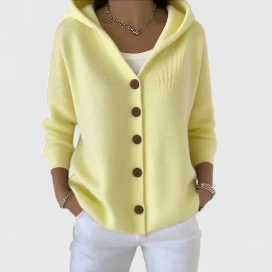 Women's Five-Button Hooded Knit Cardigan for Weekends