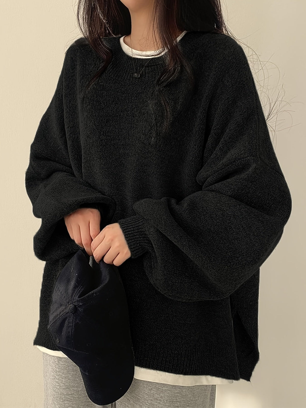 Women's Roomy Warm Crew Neckline Chunky Pullover