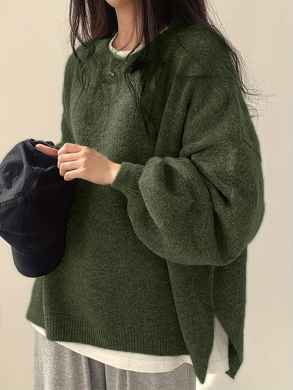 Women's Roomy Warm Crew Neckline Chunky Pullover