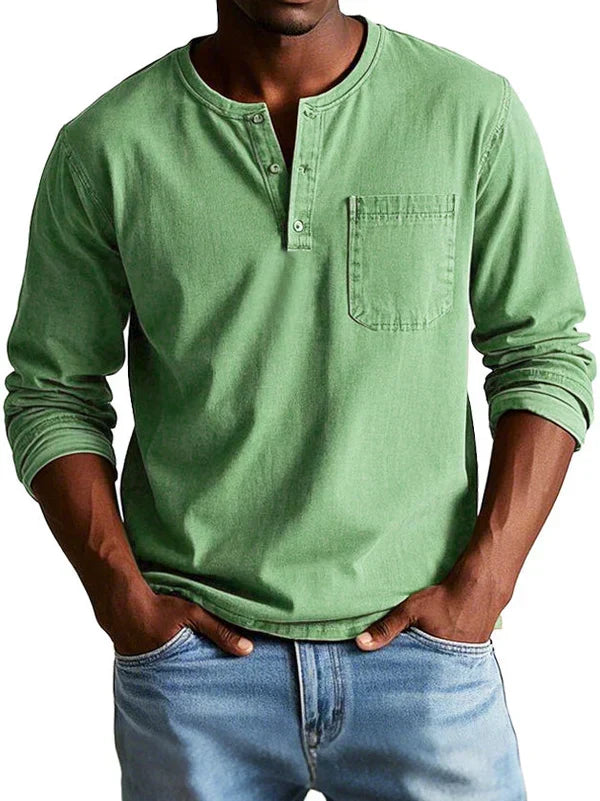 Men's Daily Wear Relaxed Long-Sleeved Henley Top