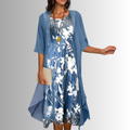 Women's Brunch Ready Floral Midi Dress with Cardigan Layer