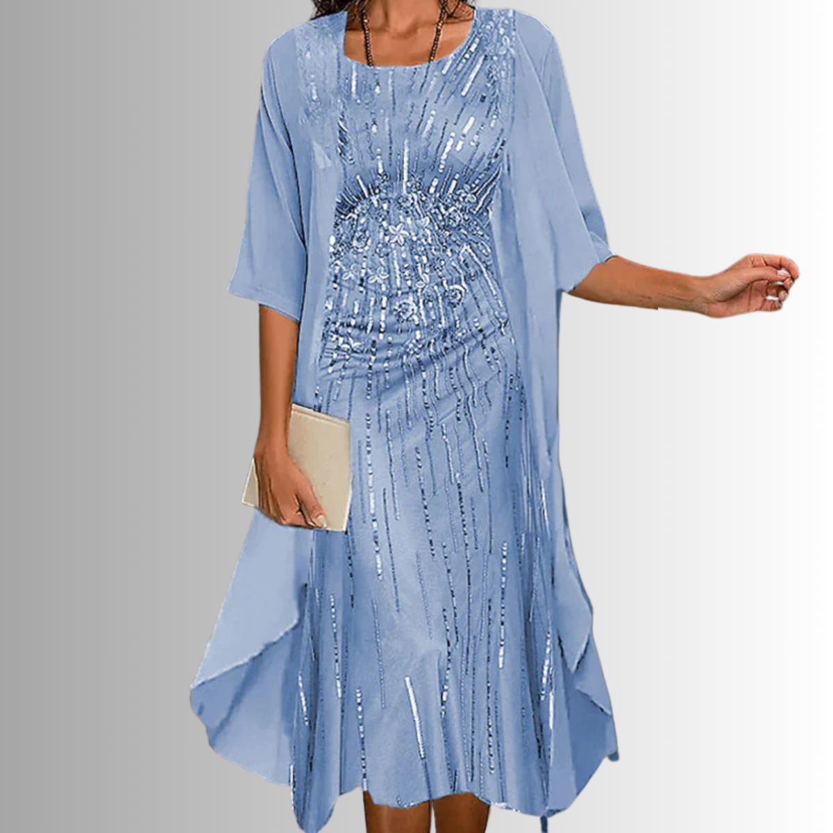 Women's Brunch Ready Floral Midi Dress with Cardigan Layer