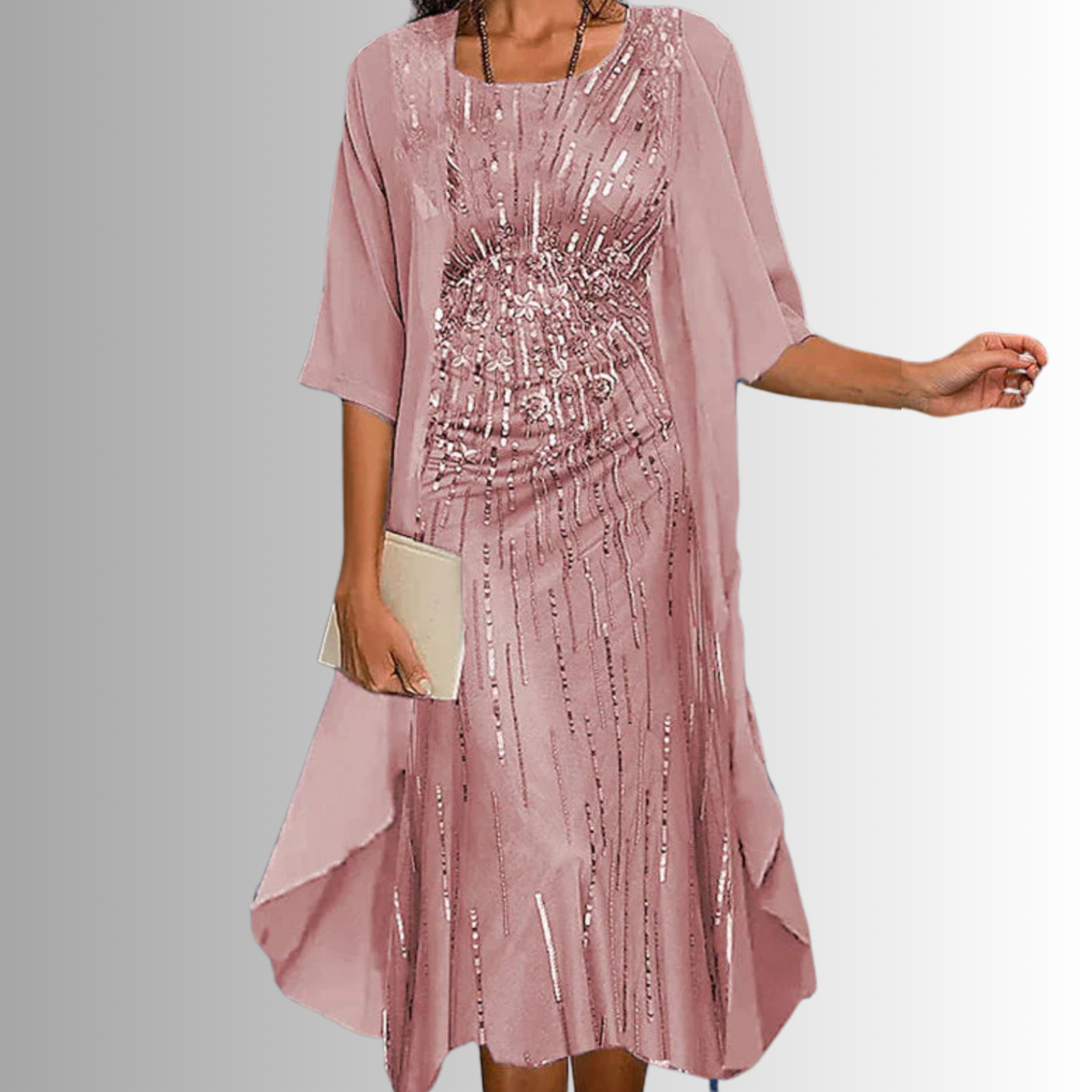 Women's Brunch Ready Floral Midi Dress with Cardigan Layer