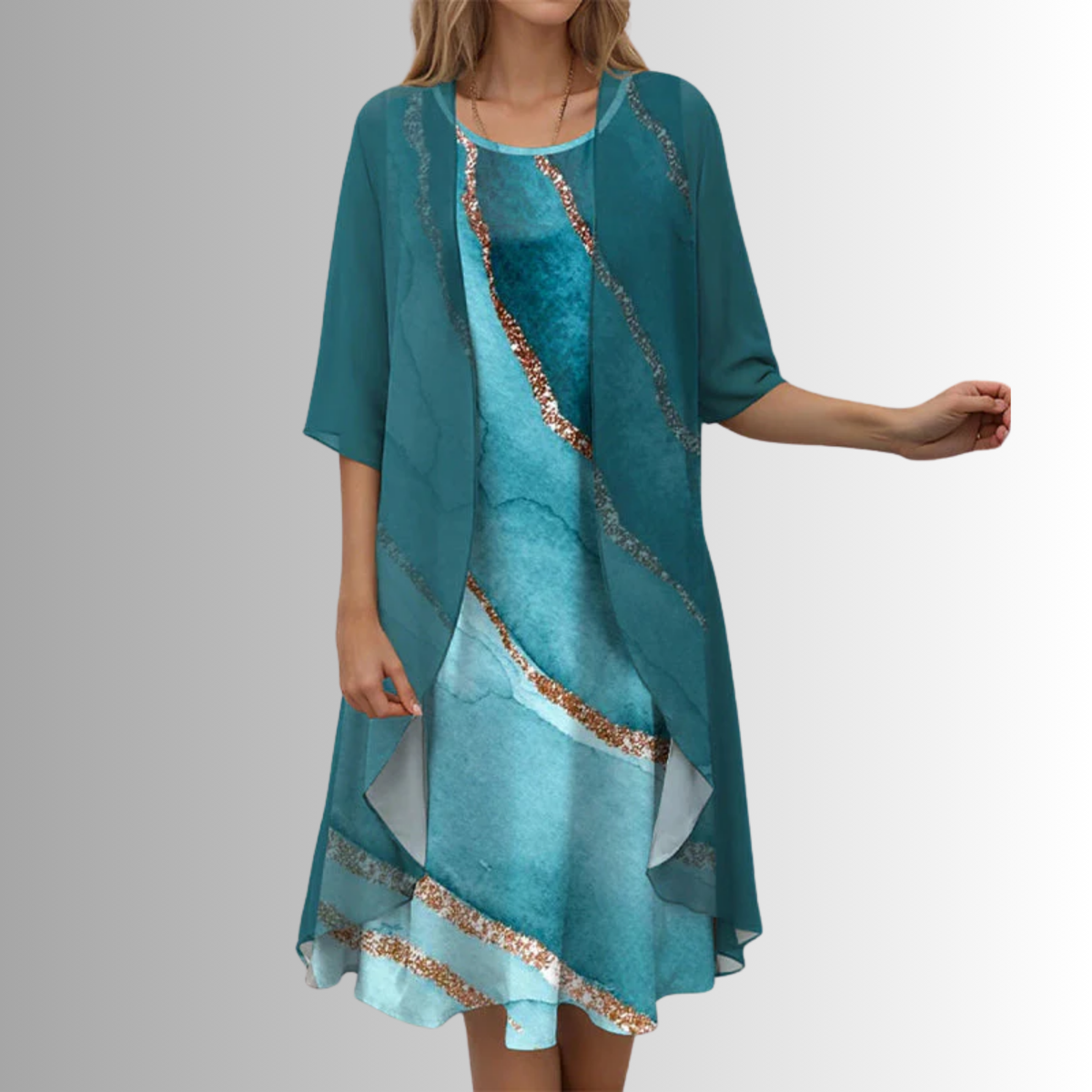 Women's Brunch Ready Floral Midi Dress with Cardigan Layer