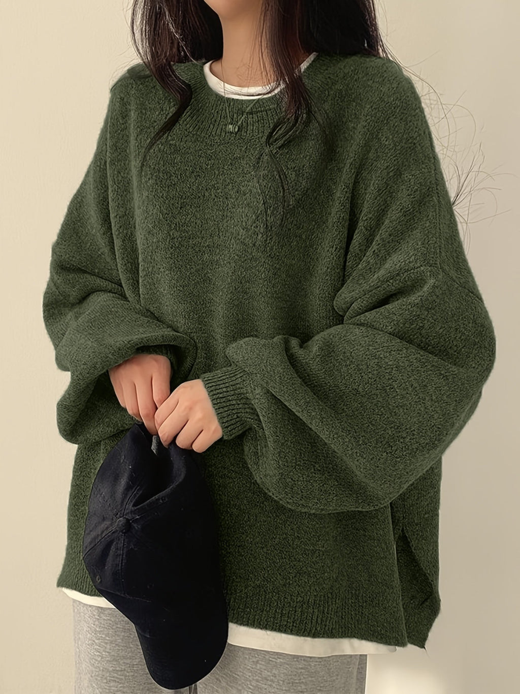 Women's Roomy Warm Crew Neckline Chunky Pullover