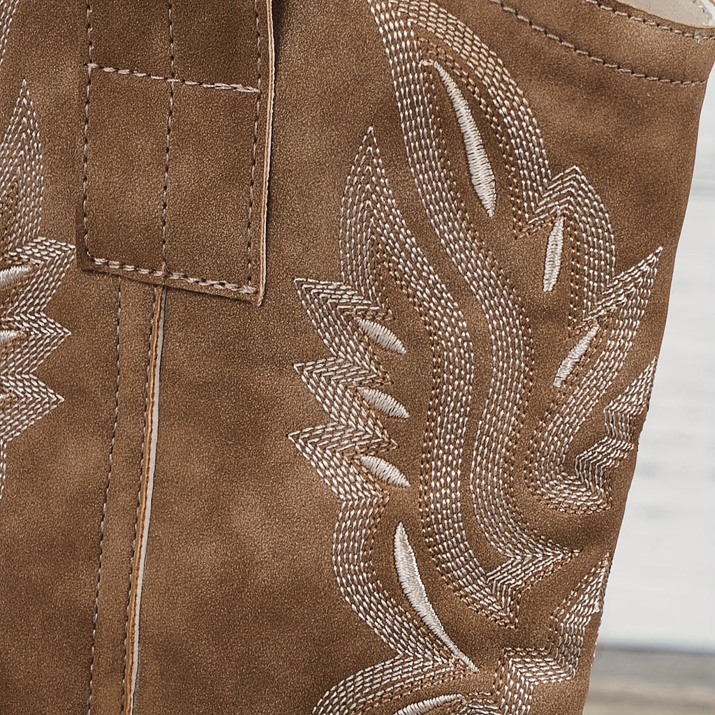 Women's Stacked Heel Wide Calf Embroidered Cowgirl Boots