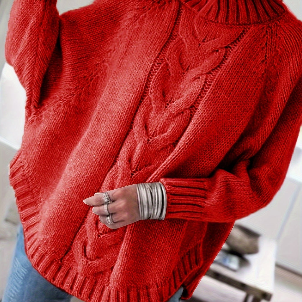 Women's Cozy Cable-Knit Turtleneck Relaxed Sweater