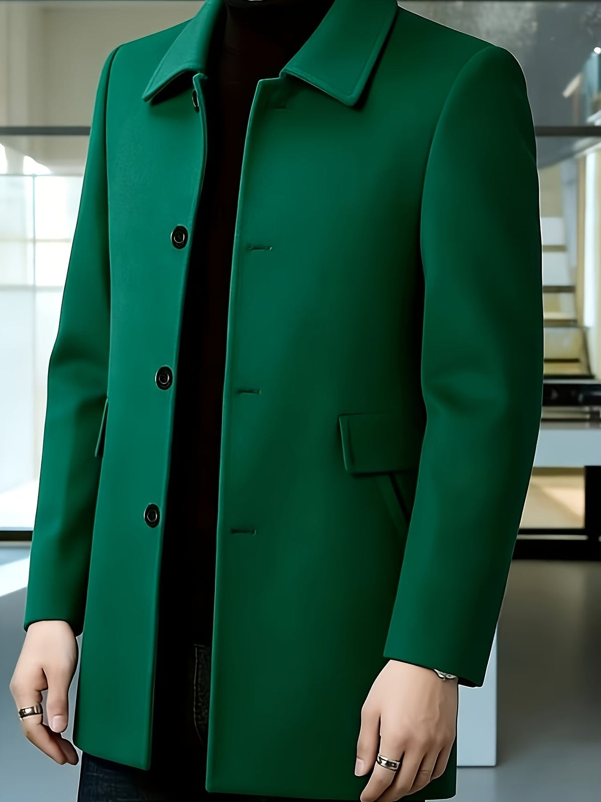 Men's Side Pocket Single Breasted Overcoat for Work