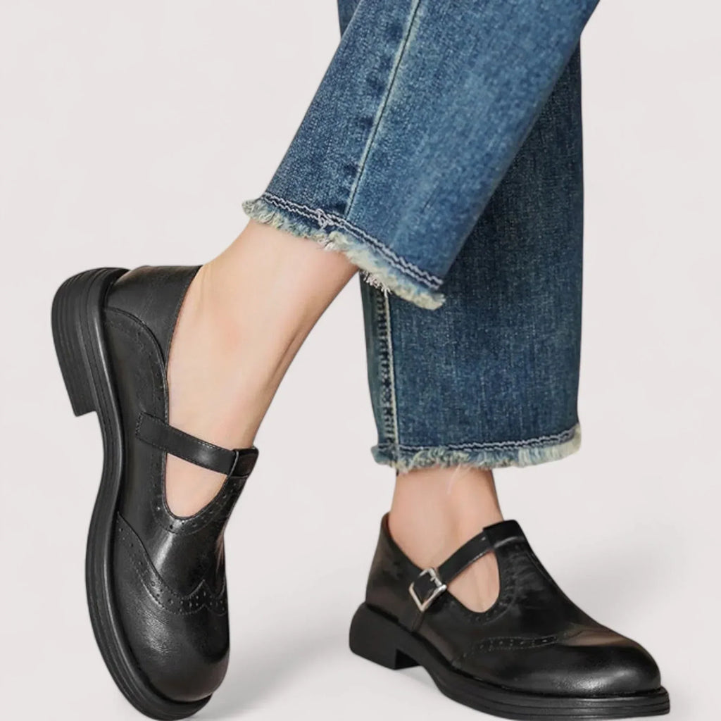 Women's Heritage Style Office T-Strap Flat Shoes