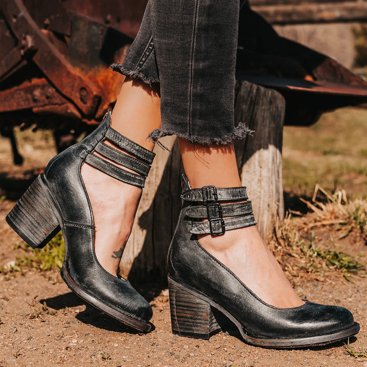 Women's Sturdy Square Block Heel Strapped Ankle Boots
