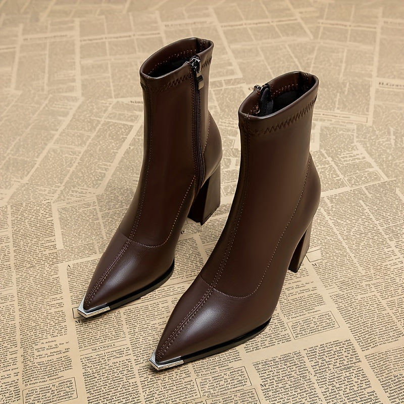 Women's Elegant Side-Zip Ankle Boots with Sturdy Heel