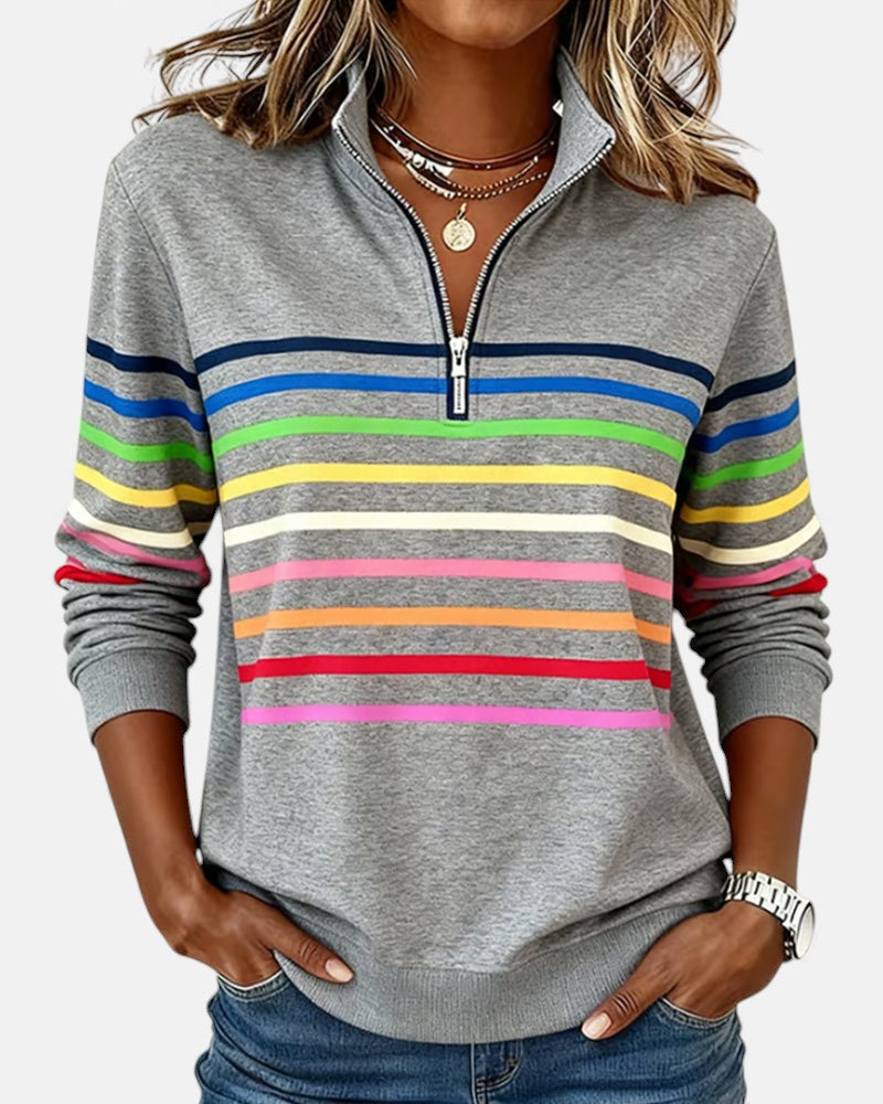 Women's Casual Stripe Quarter-Zip Style Sweatshirt