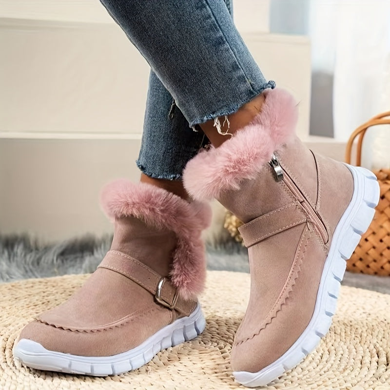 Women's Warm Lined Winter Booties with Buckle Accent