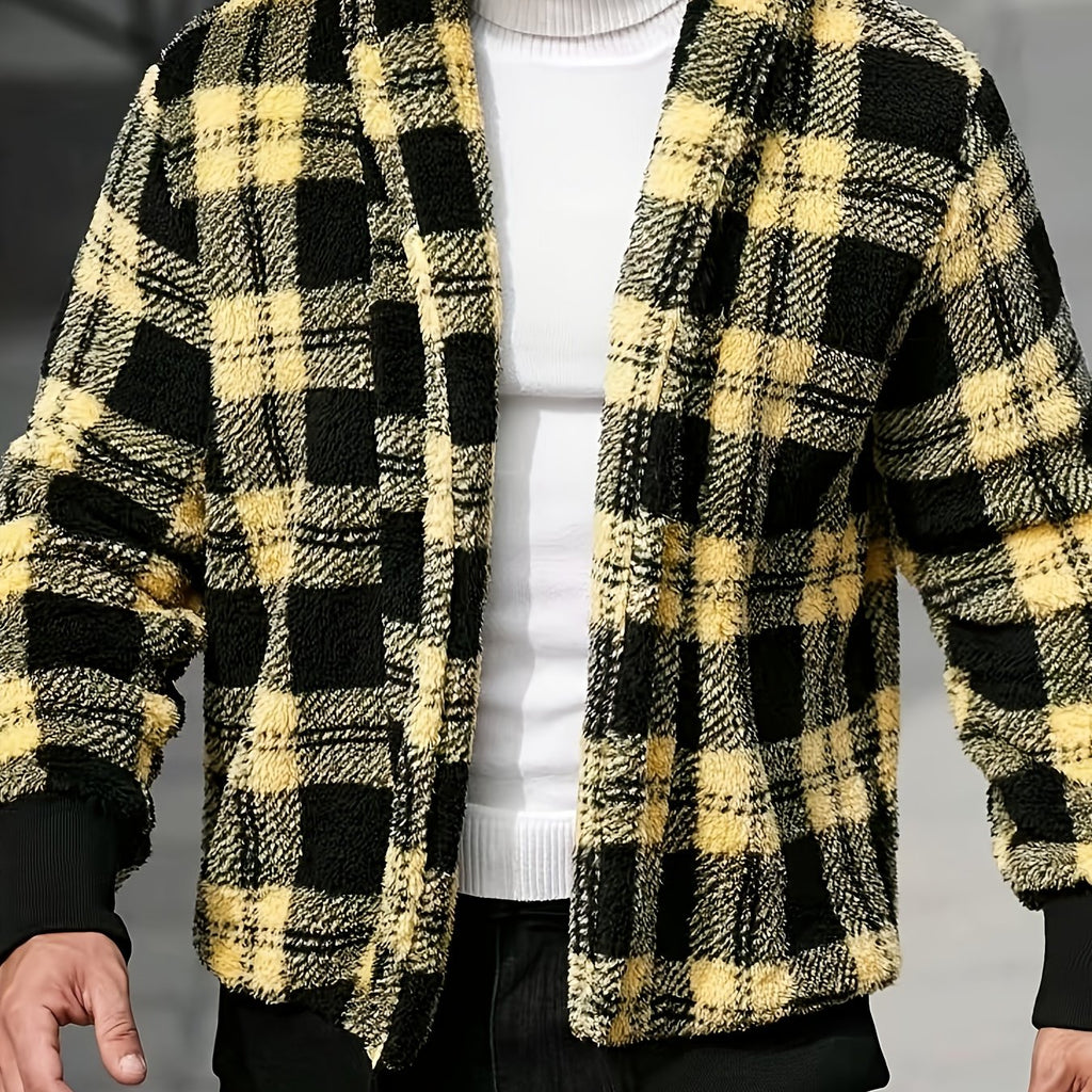 Men's Cozy Plaid-Look Loose-Fit Brushed Jacket