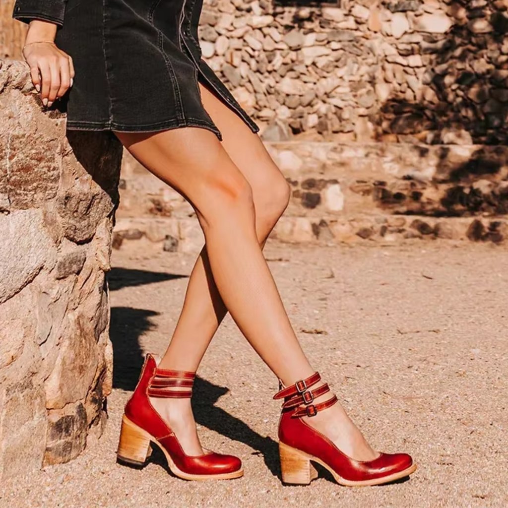 Women's Sturdy Square Block Heel Strapped Ankle Boots