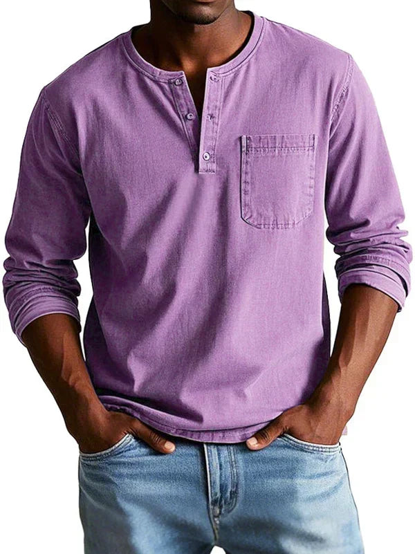 Men's Daily Wear Relaxed Long-Sleeved Henley Top
