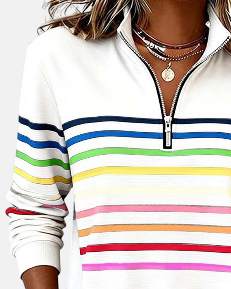 Women's Casual Stripe Quarter-Zip Style Sweatshirt