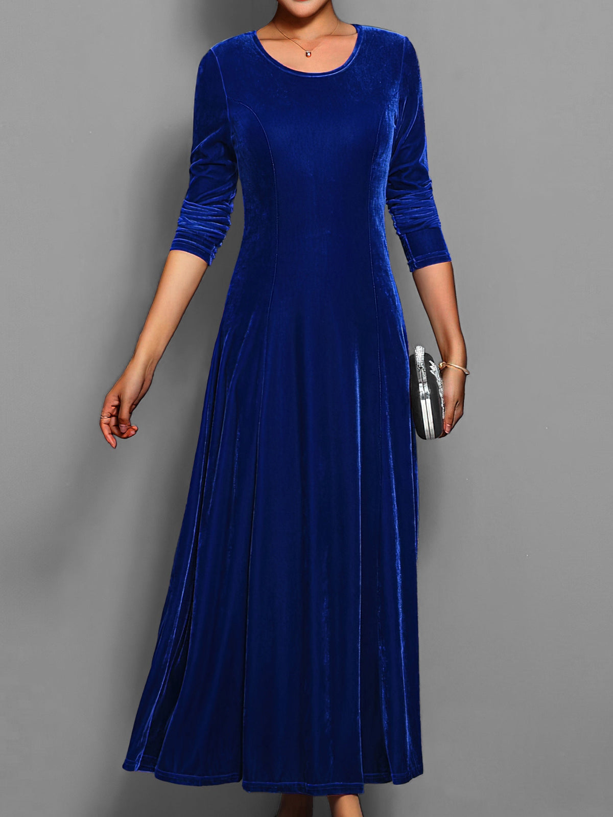 Women's Formal Event Velvet-Look Maxi Dress with Sleeves