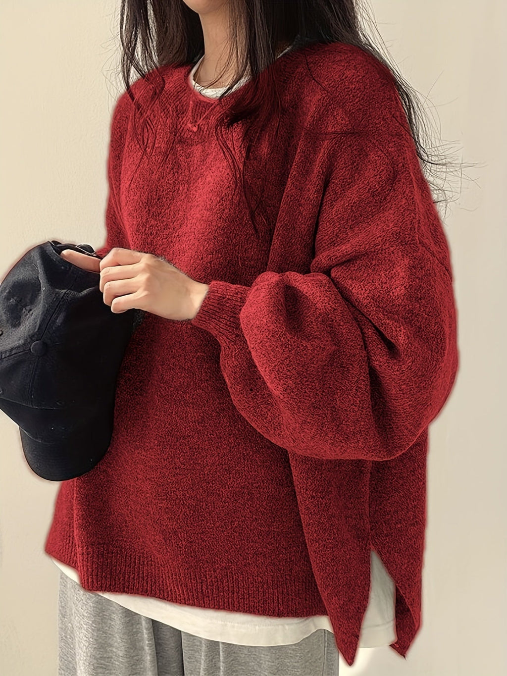 Women's Roomy Warm Crew Neckline Chunky Pullover
