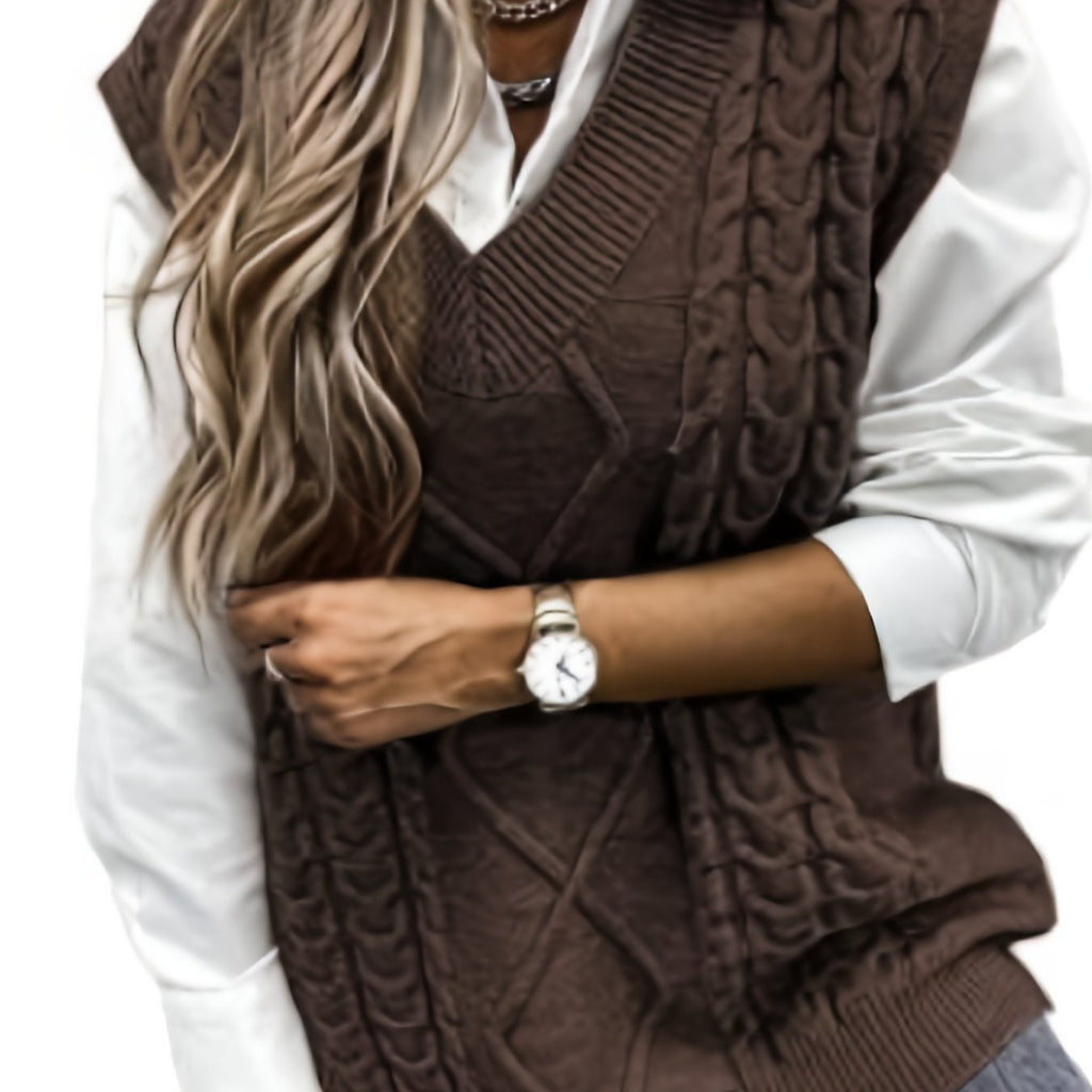 Women's Layering Knit Vest with Cable Pattern