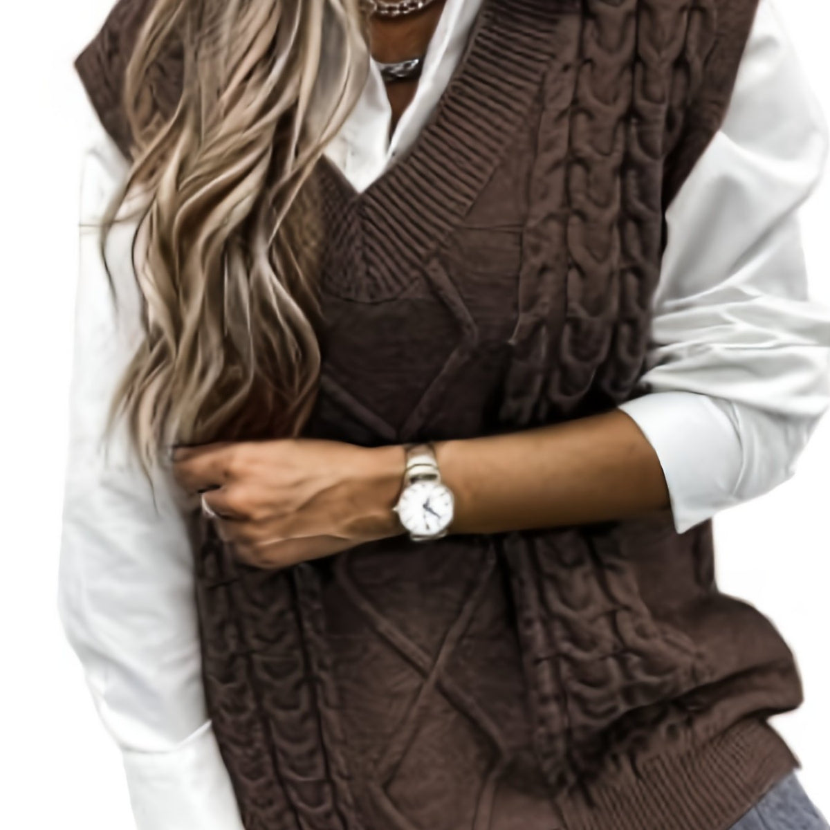 Women's Layering Knit Vest with Cable Pattern