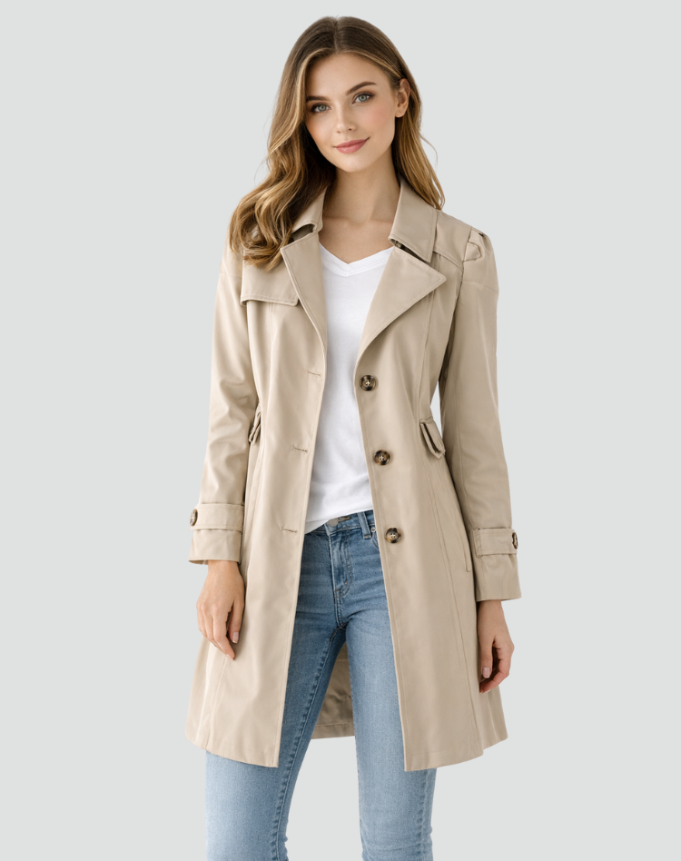 Women's Structured Mid-Length Lapel Trench Topcoat