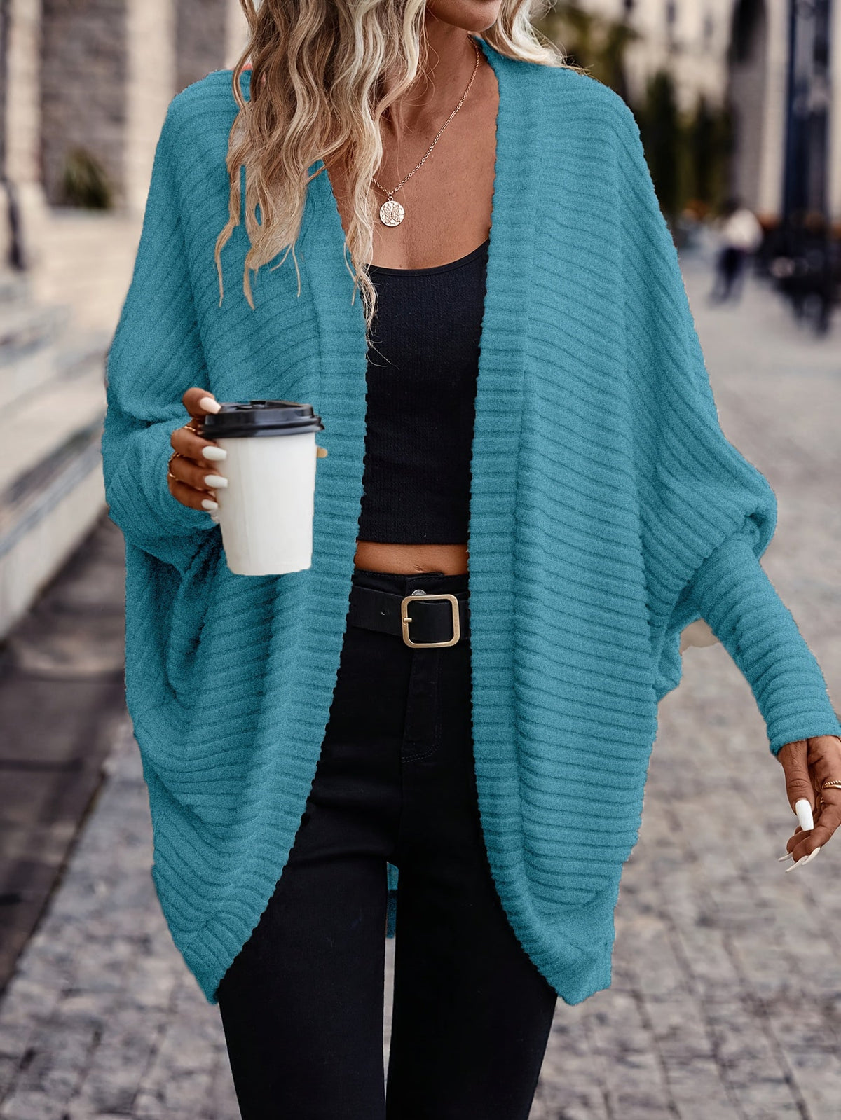 Women's Throw-On Rib Knit Wrap Cardigan