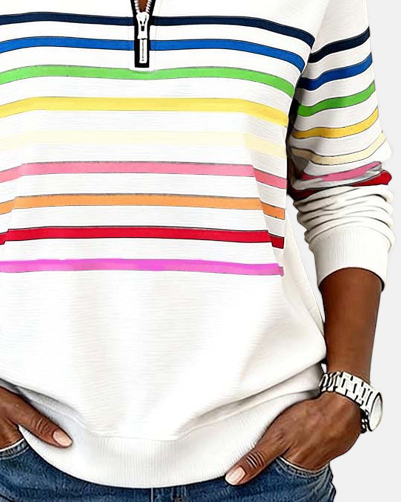Women's Casual Stripe Quarter-Zip Style Sweatshirt
