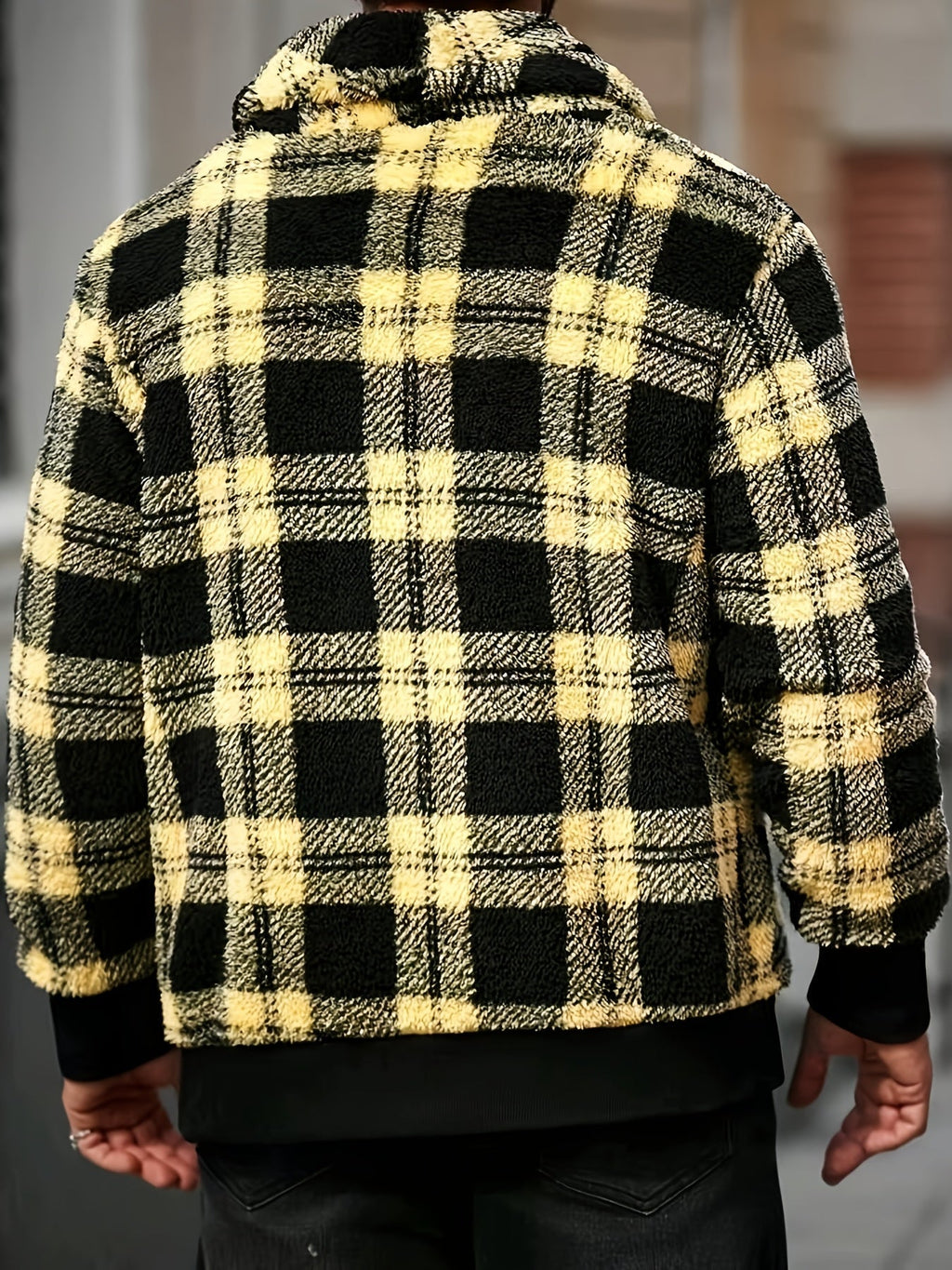 Men's Cozy Plaid-Look Loose-Fit Brushed Jacket