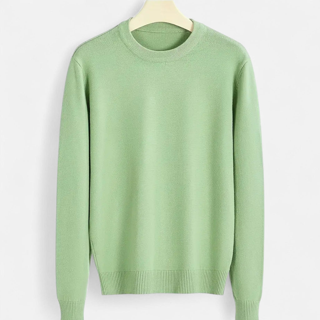Men's Stretch Ribbed Trim Round Neck Fitted Sweater