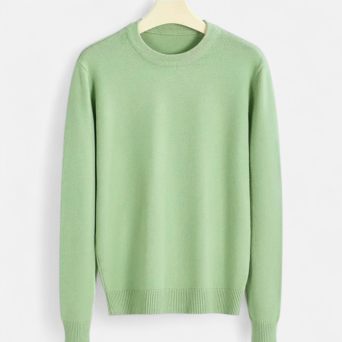 Men's Stretch Ribbed Trim Round Neck Fitted Sweater