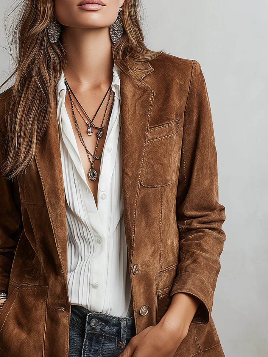 Women's Soft Suede Buttoned Blazer for Work
