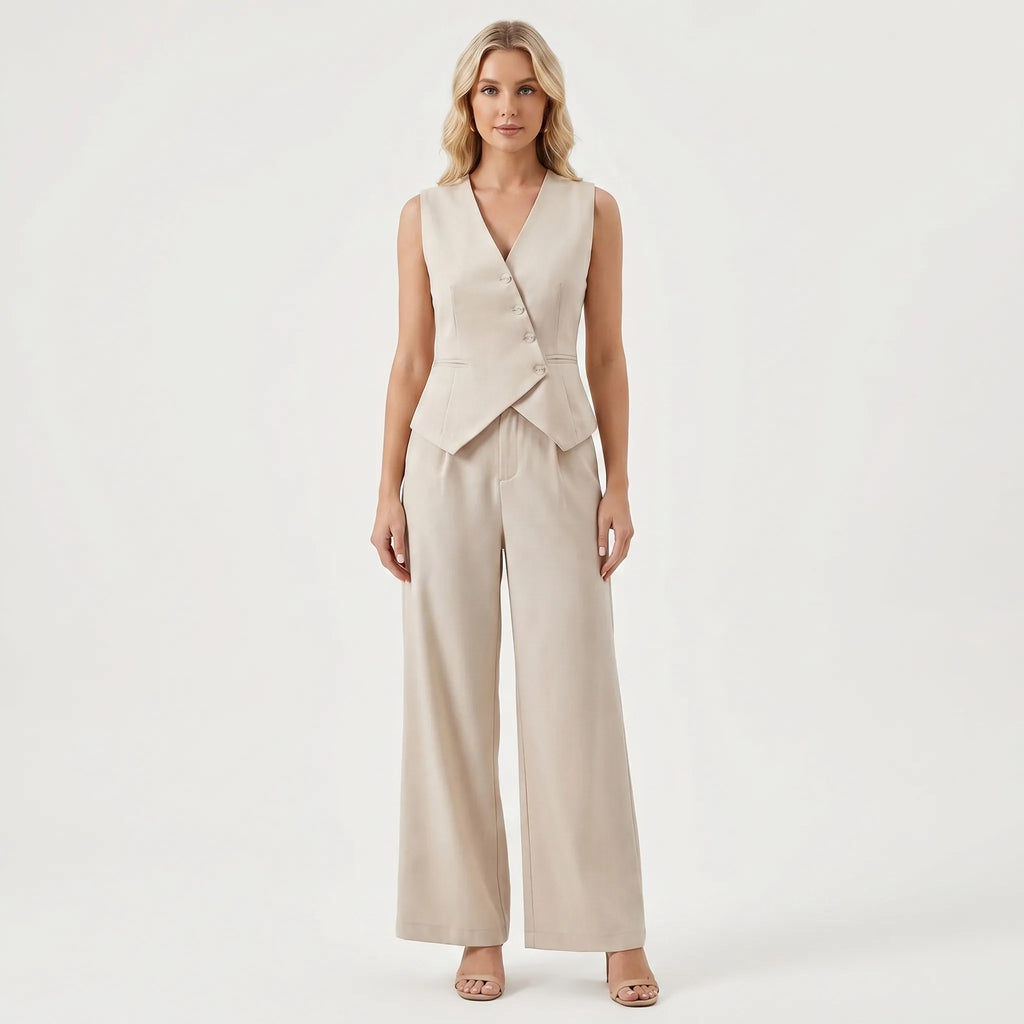Women's Deep V-Neck Vest Professional Pants Suit Set